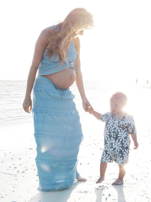 Crop-Ruffle 2 Pieces Set Maternity Maxi Dress