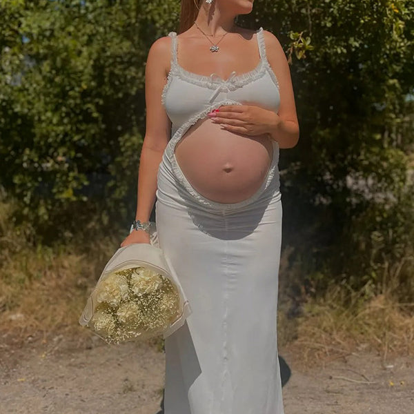 Crop-Ruffle V-neck Bodycon Maternity Shoot Maxi Dress