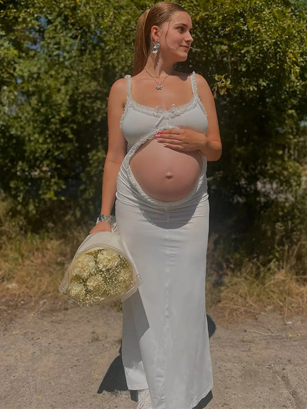 Crop-Ruffle V-neck Bodycon Maternity Shoot Maxi Dress