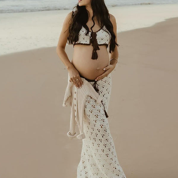Crop-2 Pieces Set Vacation Maternity Maxi Dress