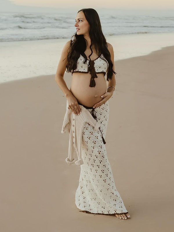 Crop-2 Pieces Set Vacation Maternity Maxi Dress