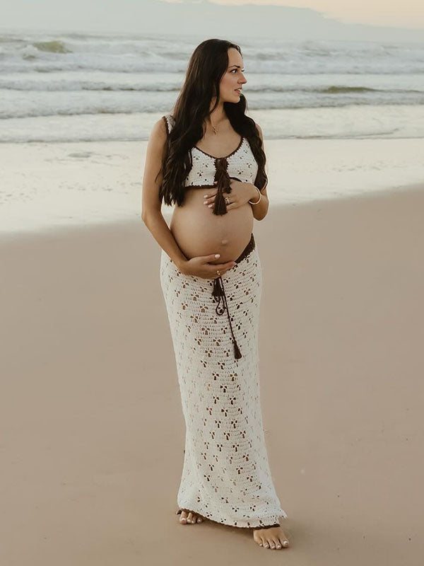 Crop-2 Pieces Set Vacation Maternity Maxi Dress
