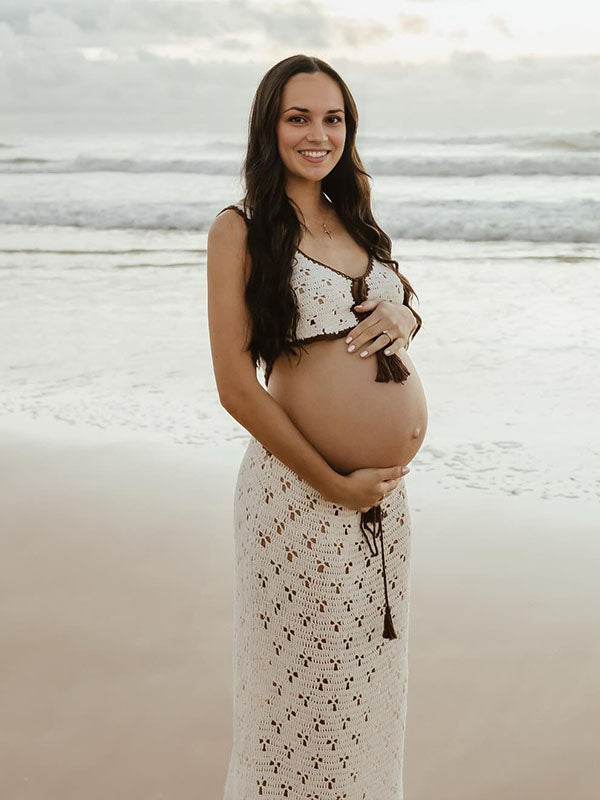 Crop-2 Pieces Set Vacation Maternity Maxi Dress