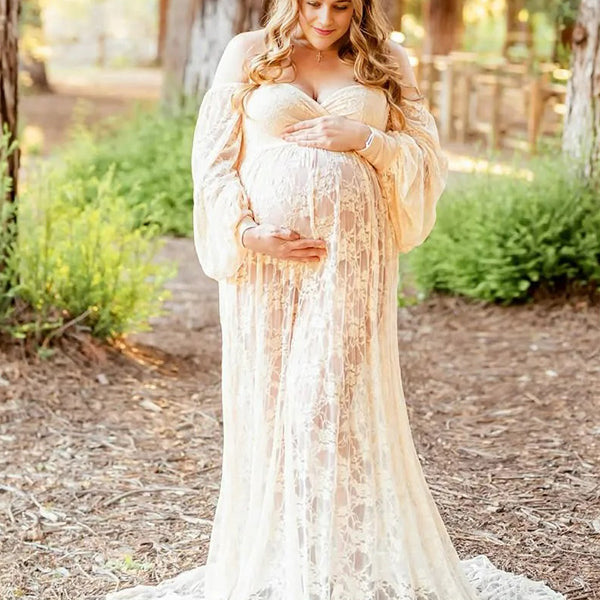 Lace-Boho off-shoulder Photoshoot Gown Maternity Shoot Maxi Dress