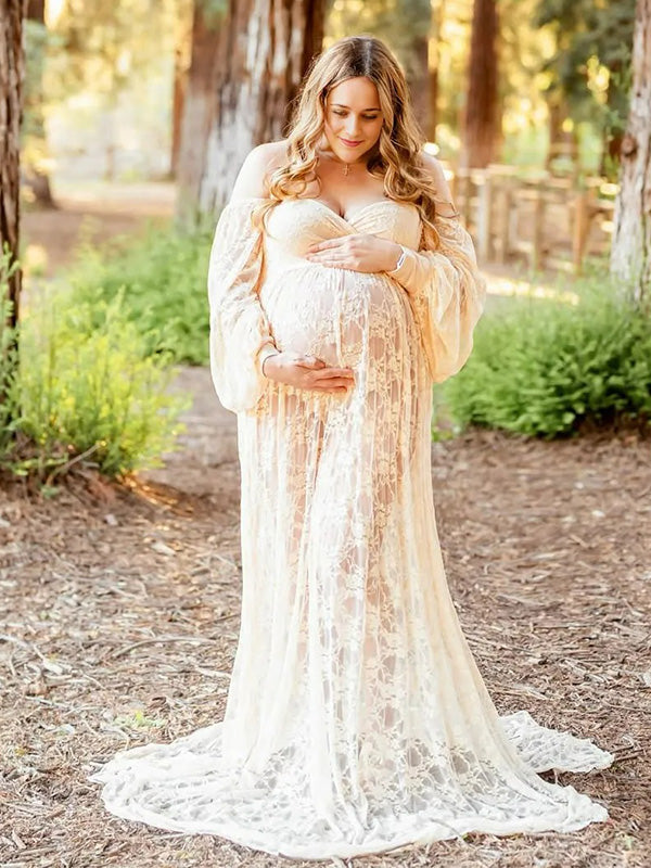 Lace-Boho off-shoulder Photoshoot Gown Maternity Shoot Maxi Dress
