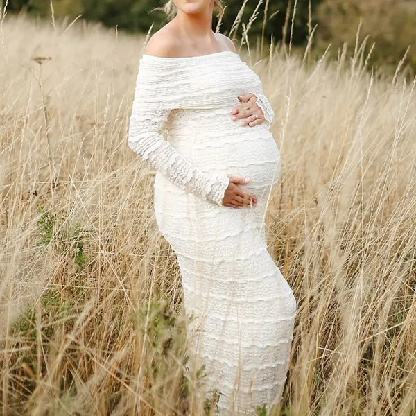 Lace- Off Shoulder Backless Bodycon Maternity Maxi Dress