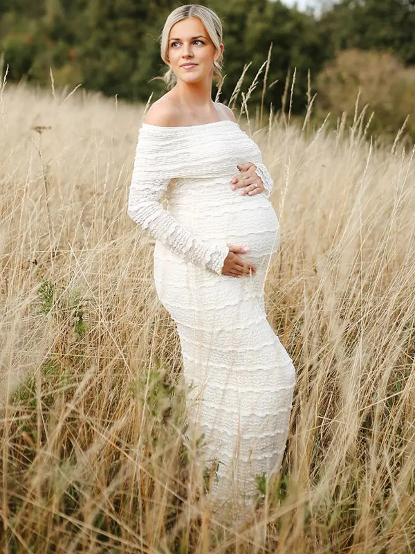 Lace- Off Shoulder Backless Bodycon Maternity Maxi Dress