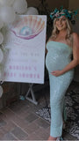 Sparking-Off-the-Shoulder Sequin Maternity Maxi Dress