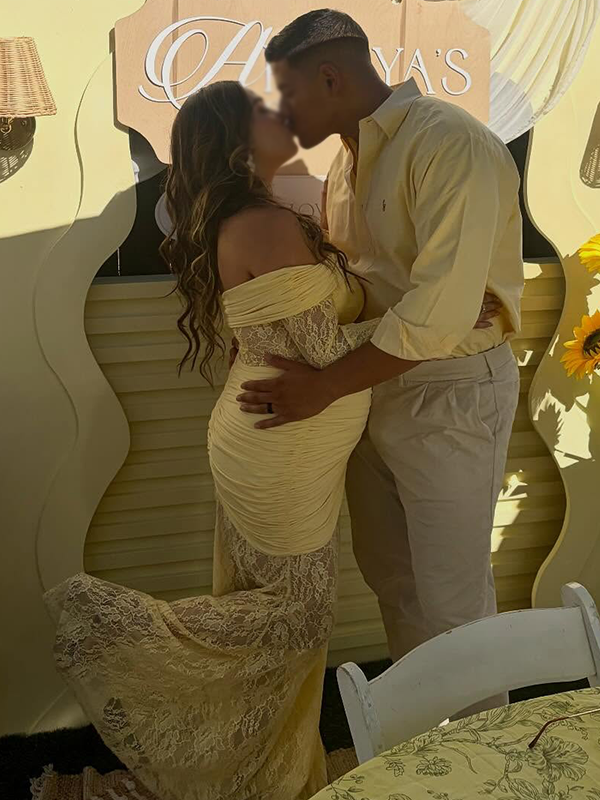 Lace-Off Shoulder Sheer Ruched Bodycon Maternity Maxi Dresss