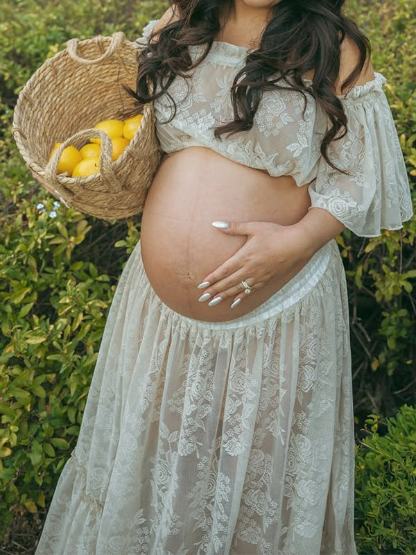 Crop-Boho Off-Shoulder Lace Maternity Photoshoot Dress
