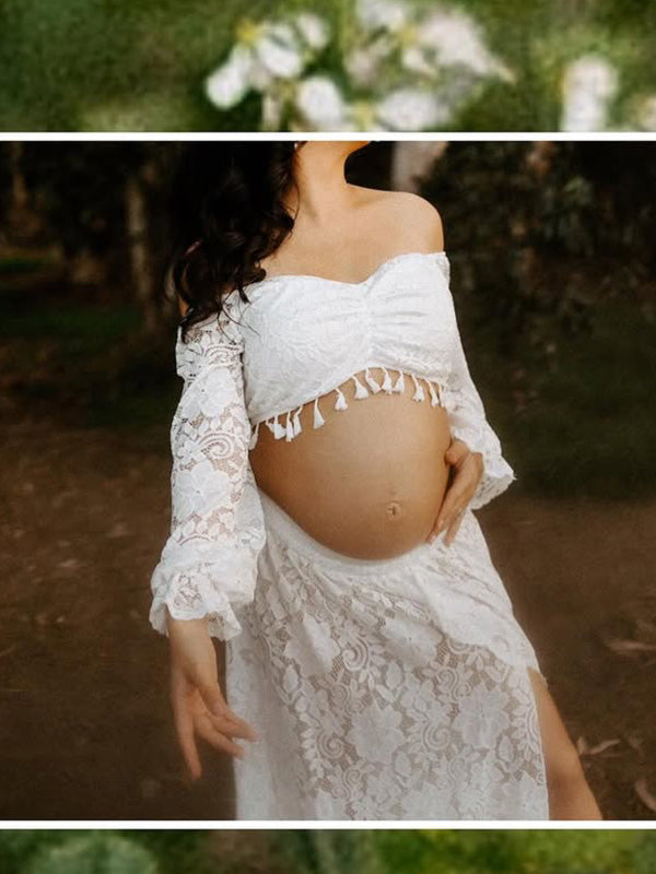 Lace-Boho Two-Piece Photoshoot Gown Maternity Shoot Maxi Dress