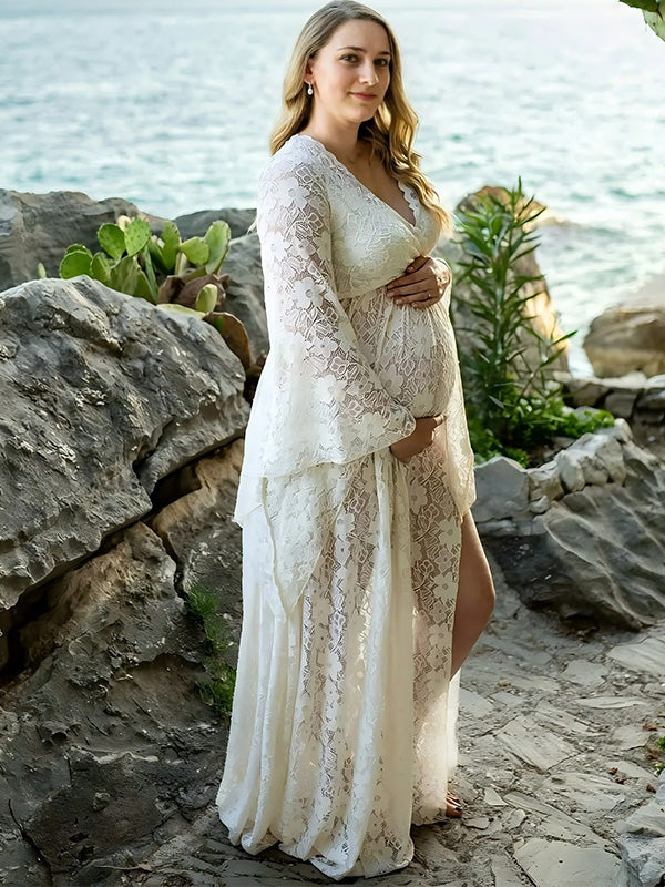 Lace-Boho Photoshoot Gown Maternity Shoot Maxi Dress