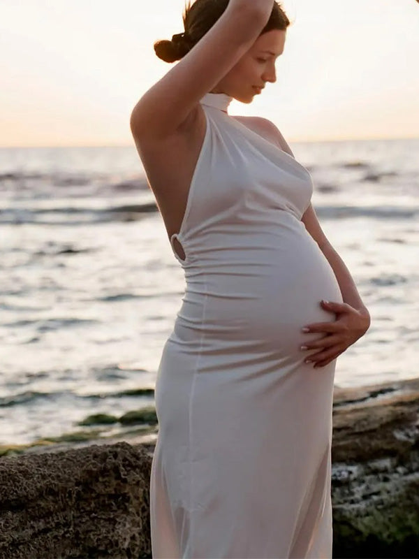 Chic- Bodycon Backless Ruched Maternity Phootshoot Maxi Dress