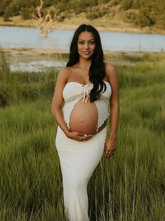 Crop- 2 Pieces Bodycon Photoshoot Maternity Maxi Dress