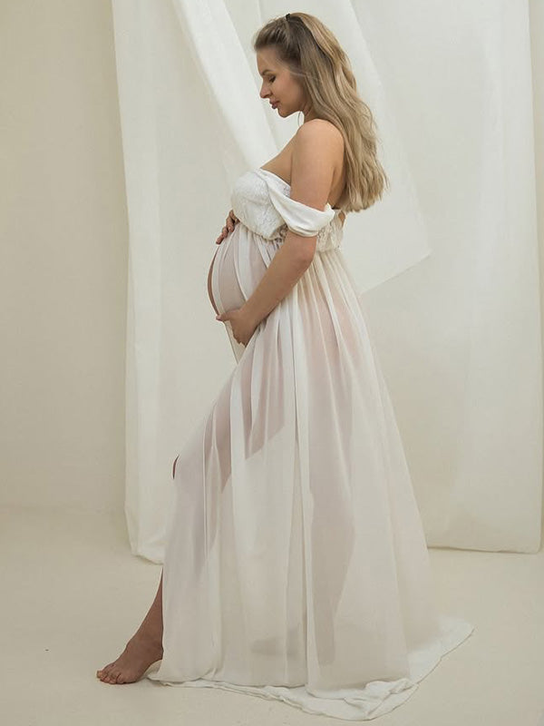 Chic-Off Shoulder Flowy Maternity Shoot Maxi Dress