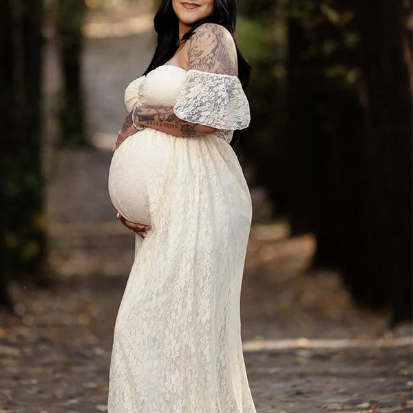 Lace- Boho Ruffle Cap Sleeve Maternity Shoot Maxi Dress