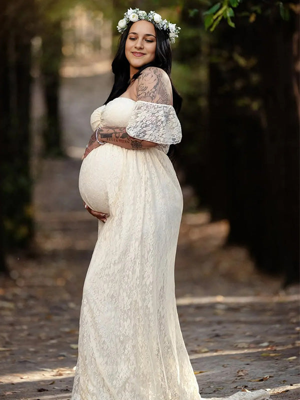 Lace- Boho Ruffle Cap Sleeve Maternity Shoot Maxi Dress