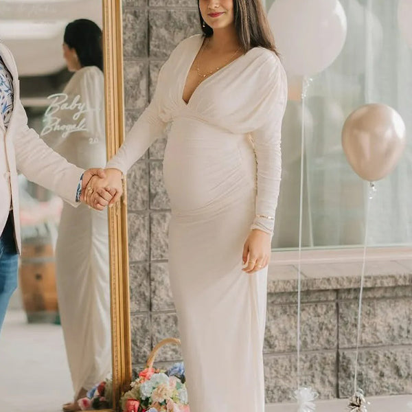 Chic-Apricot Slim fit V-Neck Maternity Maxi Dress