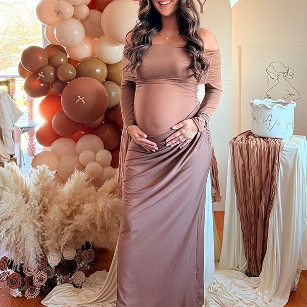 Casualwear-Off Shoulder Bodycon Maternity Maxi Dress