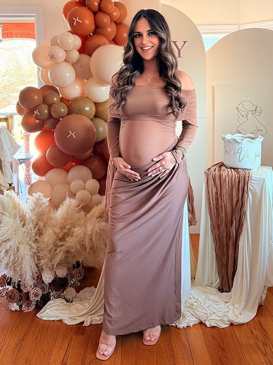 Casualwear-Off Shoulder Bodycon Maternity Maxi Dress