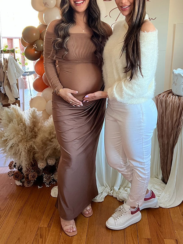 Casualwear-Off Shoulder Bodycon Maternity Maxi Dress