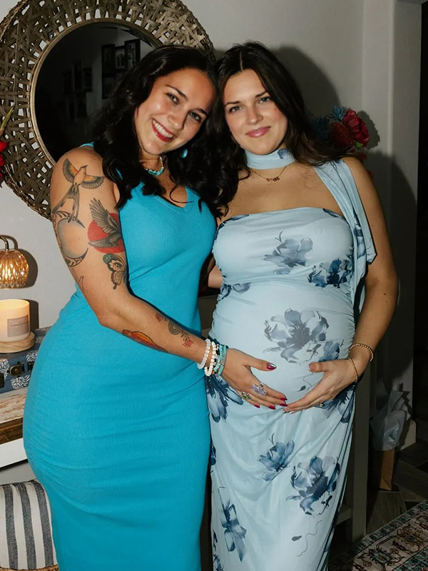 Chic-Blue Print Ruched Fitted Baby Shower Maternity Maxi Dress