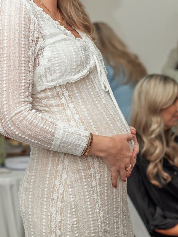 Chic-Two-Piece Lace Maternity Maxi Dress with Cardigan
