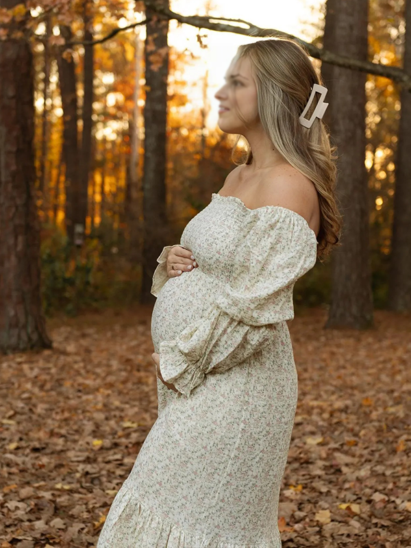 Chic-Apricot Boho Ruffle Floral Print Photoshoot Maxi Dress