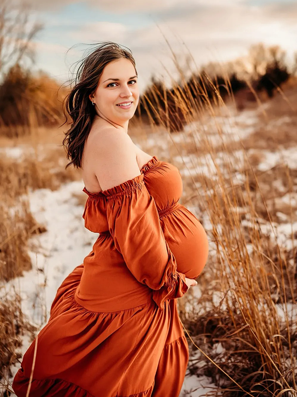 Chic- Boho Off Shoulder Puff Sleeves Maternity Photoshoot Maxi Dress