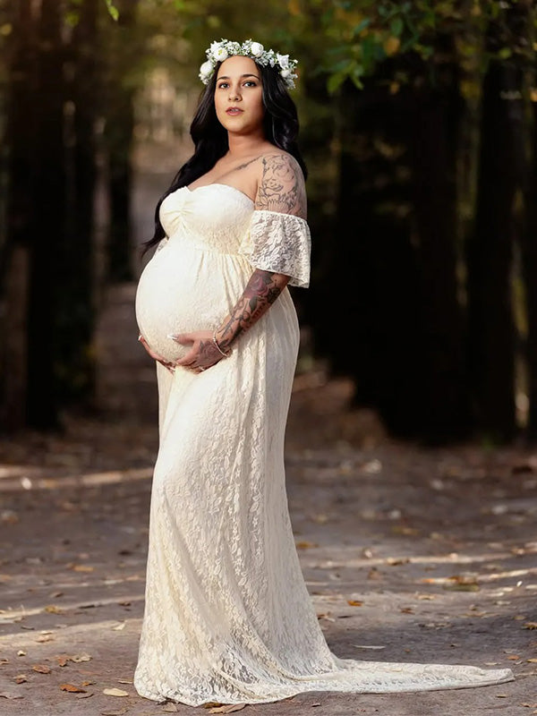 Lace- Boho Ruffle Cap Sleeve Maternity Shoot Maxi Dress