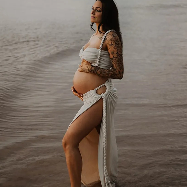 Crop- Two Pieces Set Beach Maternity Maxi Dress