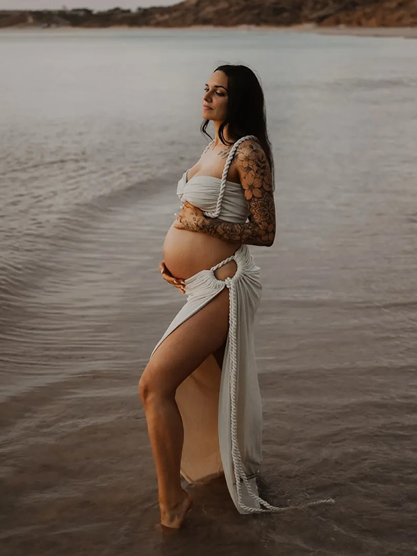 Crop- Two Pieces Set Beach Maternity Maxi Dress