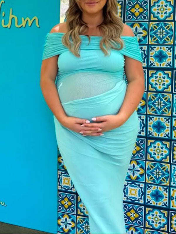 Crop-Off Shoulder Bodycon Party Maternity Maxi Dress