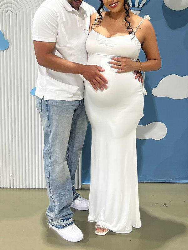 Casualwear-Backless Bodycon Maternity Maxi Dress