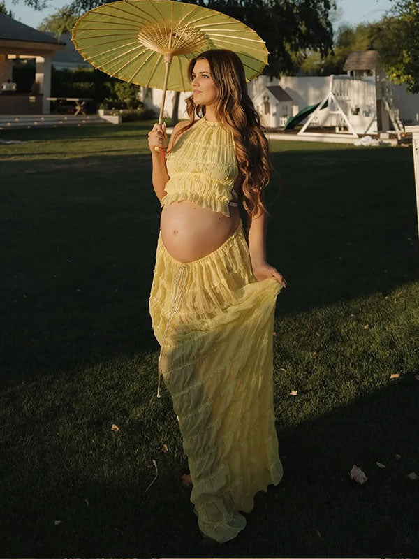 Crop-Two Pieces Sets Backless Maternity Dress