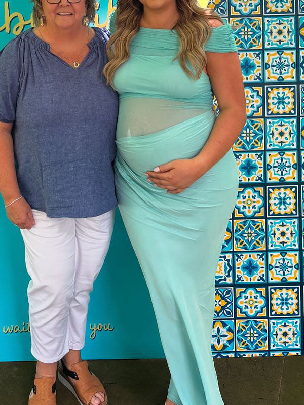 Crop-Off Shoulder Bodycon Party Maternity Maxi Dress