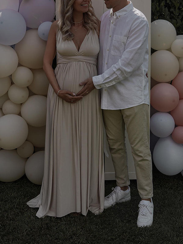 Casualwear-Lace-up Backless Maternity Maxi Dress