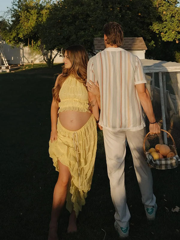 Crop-Two Pieces Sets Backless Maternity Dress