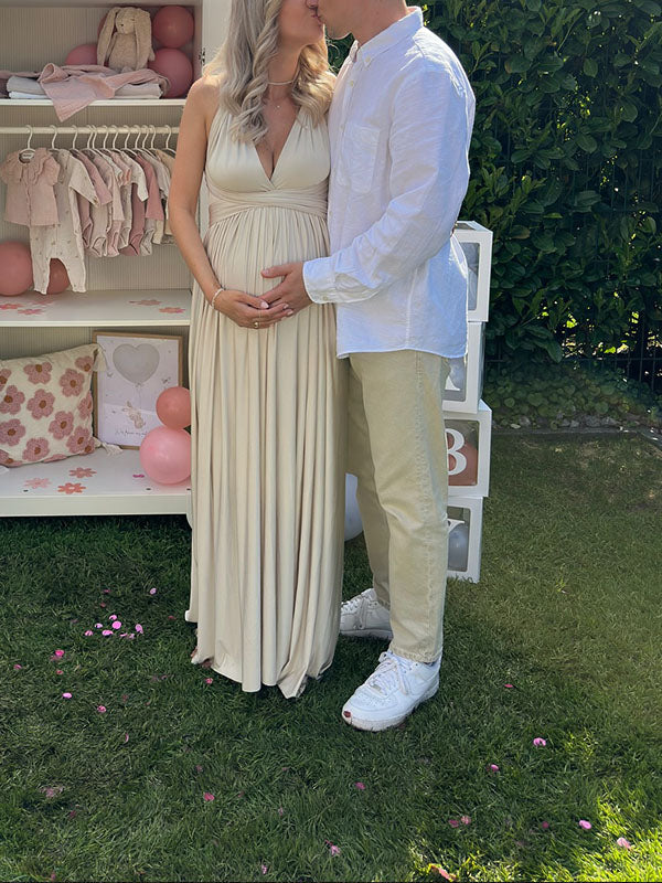 Casualwear-Lace-up Backless Maternity Maxi Dress