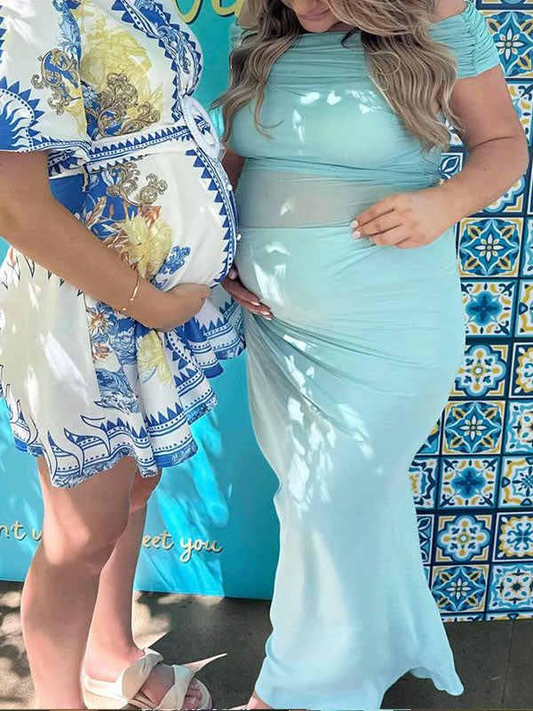 Crop-Off Shoulder Bodycon Party Maternity Maxi Dress
