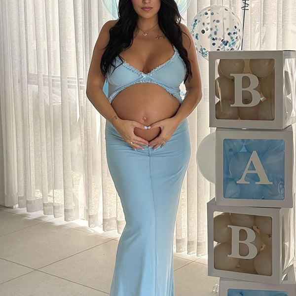 Crop-Ruffle Cut Out Maternity Maxi Dress