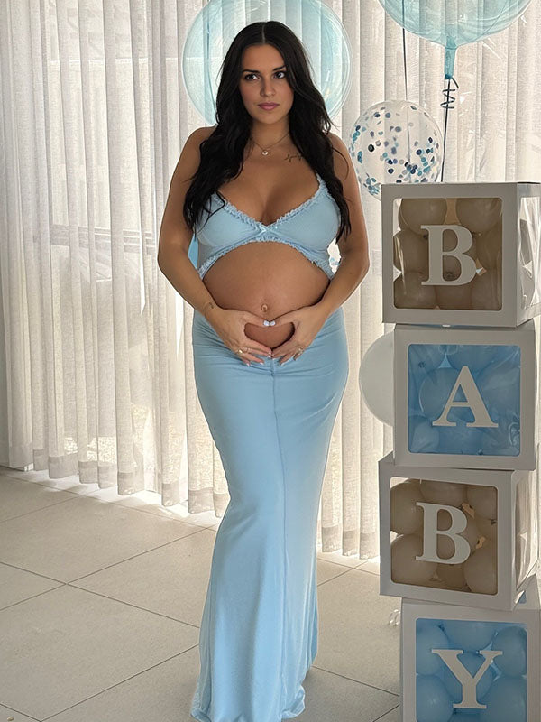 Crop-Ruffle Cut Out Maternity Maxi Dress