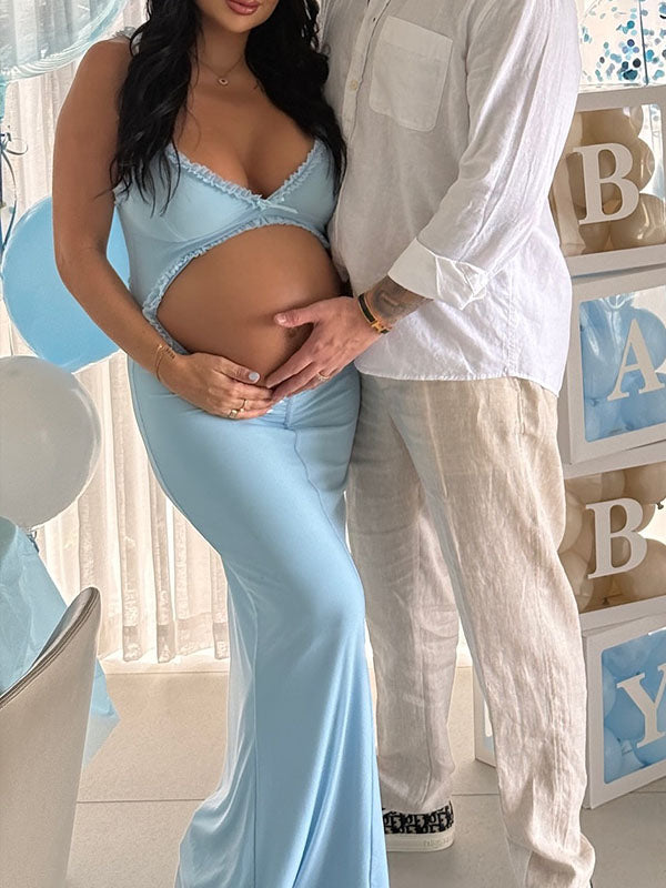 Crop-Ruffle Cut Out Maternity Maxi Dress