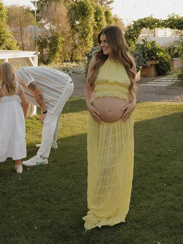 Crop-Two Pieces Sets Backless Maternity Dress