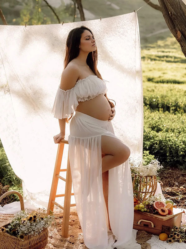 Crop-Two Pieces Sets Photoshoot Maternity Shoot Maxi Dress