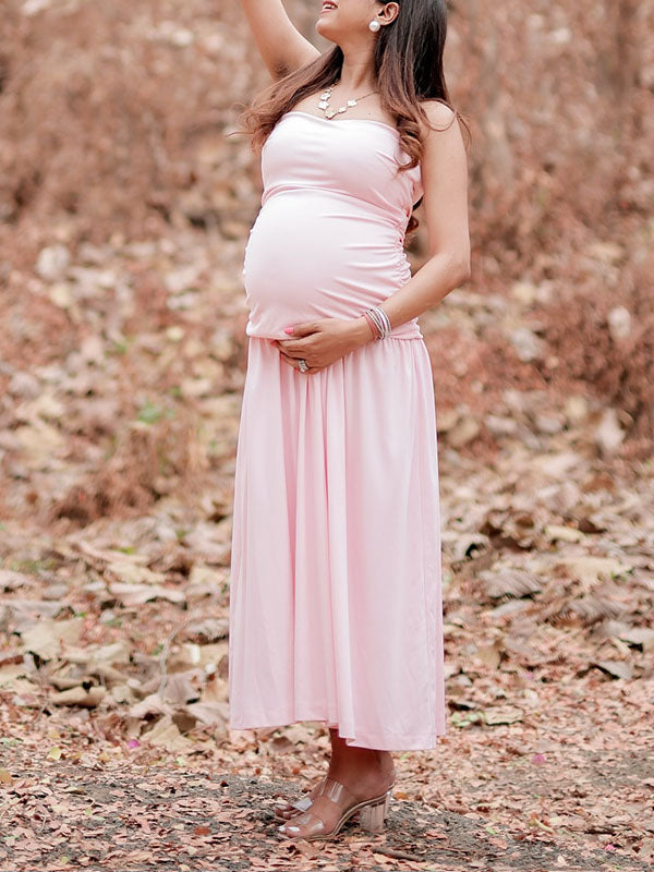 Casualwear-Tube Ruffle Maternity Maxi Dress