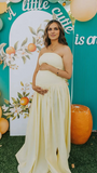 Chic-Yellow Smocked Split Backless Tube Maternity Maxi Dress