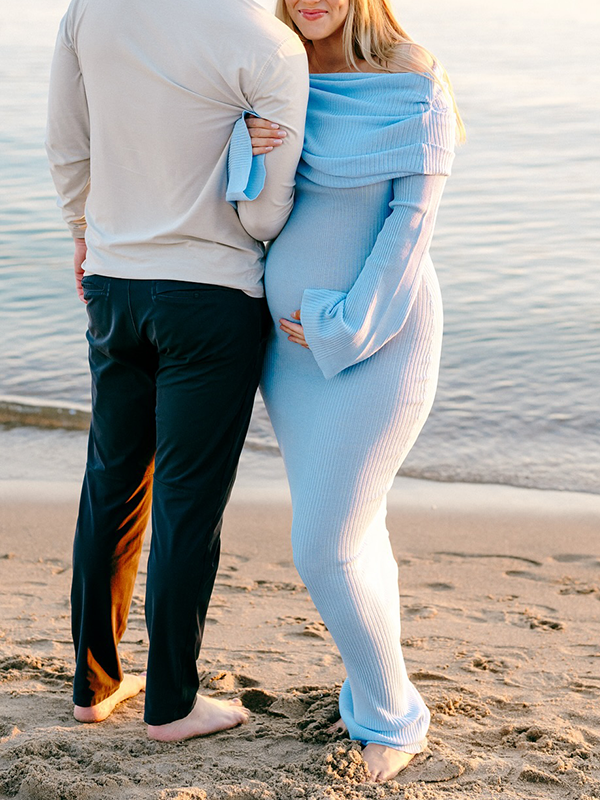 Chic- Knitting Off Shoulder Ruched Bodycon Flare Long Sleeve Maternity Sweater Maxi Dress