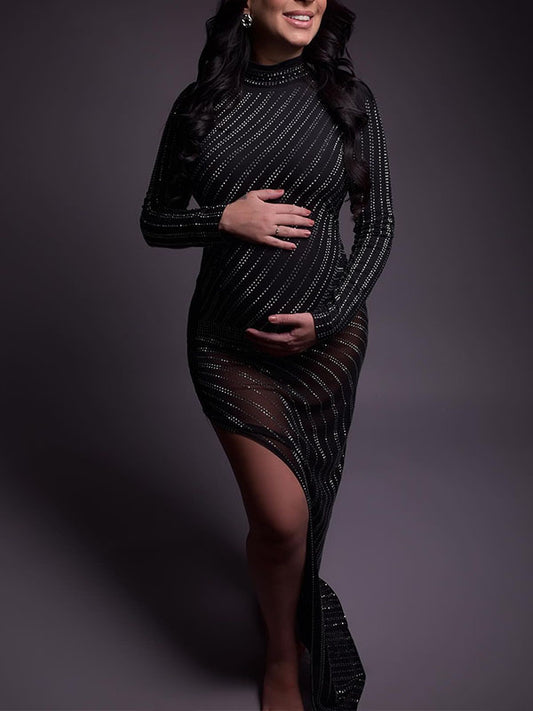 Sparking-Mesh Sheer Bodycon Photoshoot Maternity Maxi Dress
