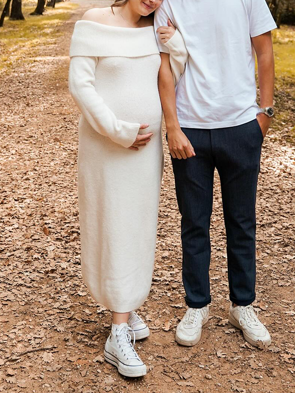 Chic- Knitting Off Shoulder Bodycon Maternity Sweater Maxi Dress